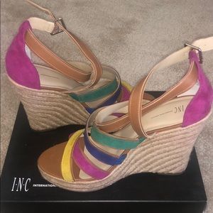 Multi-colored INC Strappy Wedges. ✨